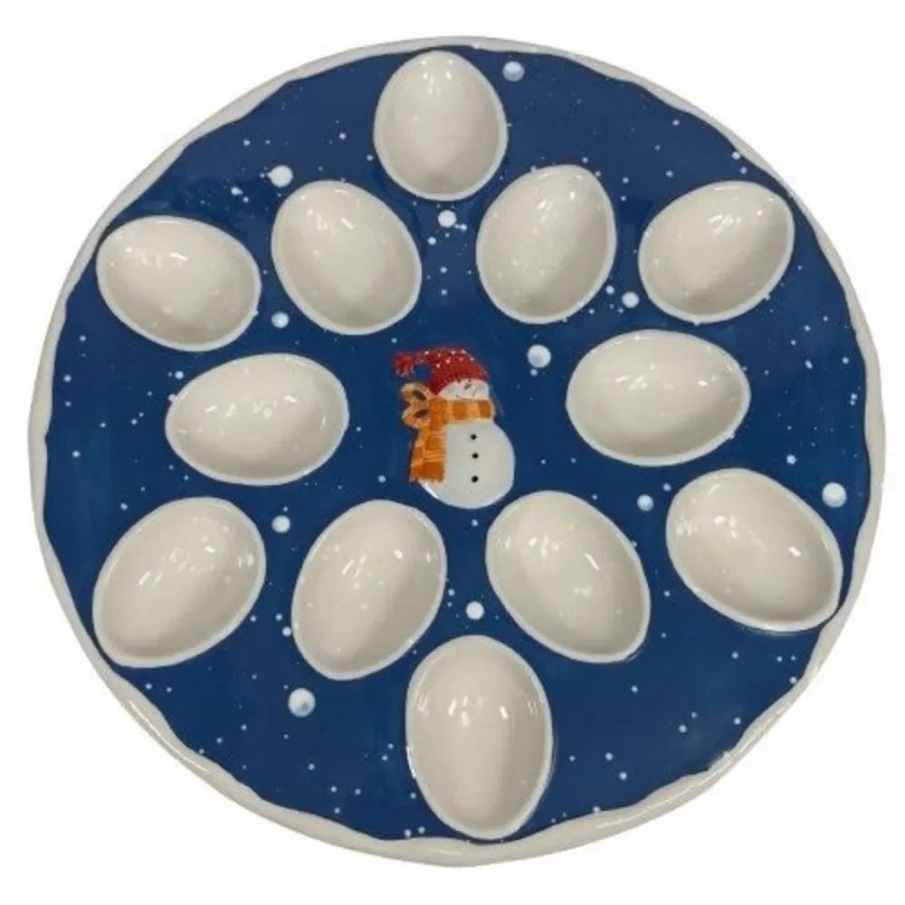 St. Nicholas Square Snow Days Deviled Egg Dish Plate Platter Snowman Christmas